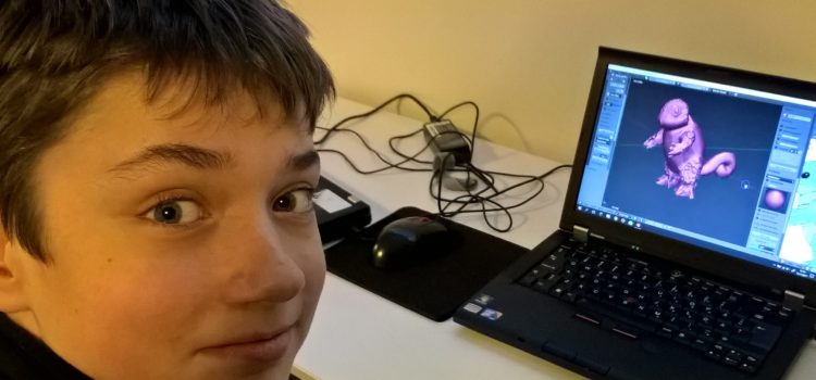 sampsa Poika tekee Blenderillä hahmoa peliin